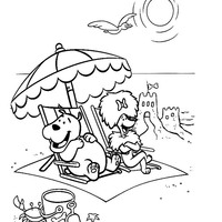 Desenho de Cachorros curtindo sol na praia para colorir