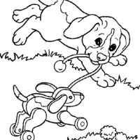 Desenho de Cãozinho com brinquedo na boca para colorir