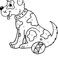 Desenho de Colorir com número - Cão de guarda para colorir