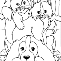 Desenho de Gatinhos em cima de cachorro para colorir