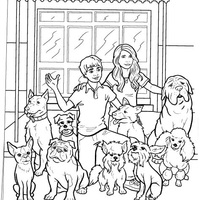 Desenho de Família e cachorros para colorir