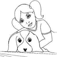 Desenho de Menina abraçando cãozinho para colorir