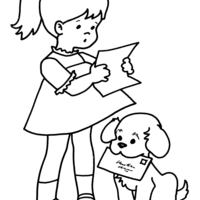 Desenho de Menina e cachorro para colorir