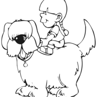 Desenho de Menina montando cachorro para colorir