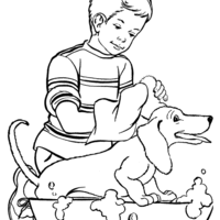 Desenho de Menino cuidando do cachorro para colorir