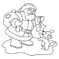 Desenho de Papai Noel brincando com cachorrinho para colorir