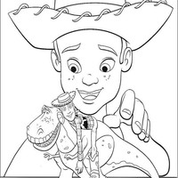 Desenho de Andy brincando com Woody e Rex para colorir