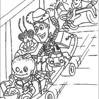 Desenho de Brinquedos escapando da creche para colorir