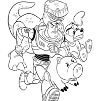 Desenho de Buzz Lightyear e brinquedos fugindo para colorir