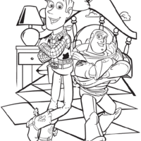 Desenho de Buzz Lightyear e Woody amigos para colorir