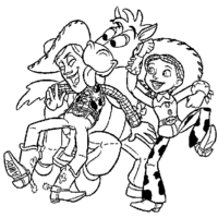 Desenho de Cavalo lambendo Woody e Jessie para colorir