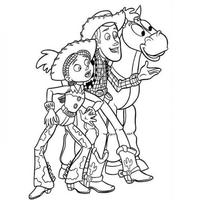Desenho de Jessie, Woody e cavalo para colorir