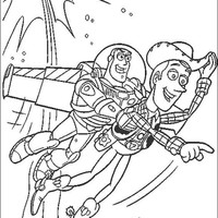 Desenho de Woody e Buzz Lightyear voando para colorir