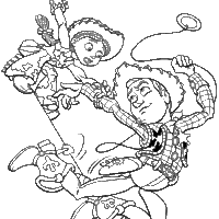 Desenho de Woody salvando Jessie para colorir