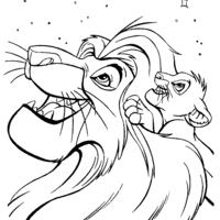 Desenho de Mufasa e Simba vendo manto de estrelas para colorir