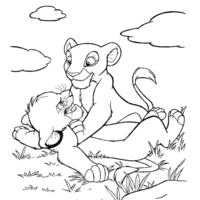 Desenho de Nala acurralando Simba para colorir
