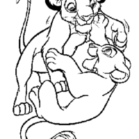 Desenho de Nala e Simba brincando para colorir