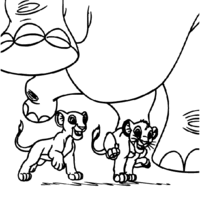 Desenho de Nala e Simba correndo para colorir