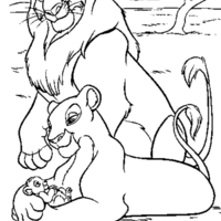 Desenho de Nala protegendo Simba para colorir