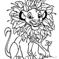 Desenho de Simba com juba de folhas para colorir