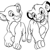 Desenho de Simba e Nala cantando para colorir