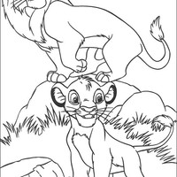 Desenho de Simba e Mufasa observando o reino para colorir