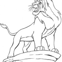 Desenho de Simba na pedra do reino para colorir
