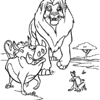 Desenho de Simba seguindo Timão e Pumba para colorir