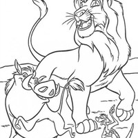 Desenho de Simba, Timão e Pumba cantando para colorir