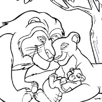 Desenho de Simba, Nala e filhote para colorir