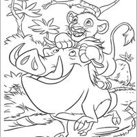 Desenho de Simba, Timão e Pumba se divertindo para colorir