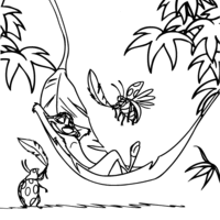 Desenho de Timão descansando na folha da árvore para colorir