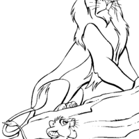 Desenho de Tio Scar conversando com Simba para colorir