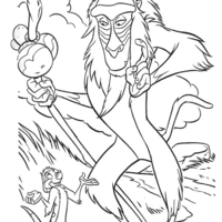 Desenho de Rafiki conversando com Timão para colorir