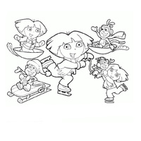 Desenho de Botas e Dora patinando para colorir