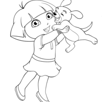 Desenho de Dora abraçando cachorrinho para colorir
