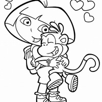Desenho de Dora abraçando Botas para colorir