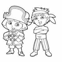 Desenho de Dora Aventureira e Diego Marquez para colorir