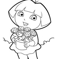 Desenho de Dora Aventureira e flores para colorir