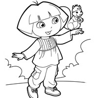 Desenho de Dora Aventureira e o esquilo para colorir