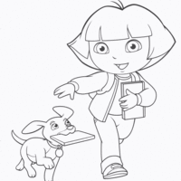 Desenho de Dora Aventureira e Puppy correndo para colorir