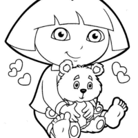 Desenho de Dora Aventureira e ursinho de pelúcia para colorir