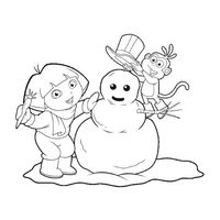 Desenho de Dora Aventureira fazendo boneco de neve para colorir