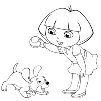 Desenho de Dora Aventureira jogando bola com Puppy para colorir