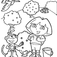Desenho de Dora Aventureira no campo para colorir