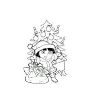 Desenho de Dora Aventureira no Natal para colorir
