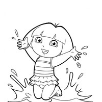 Desenho de Dora pulando na piscina para colorir