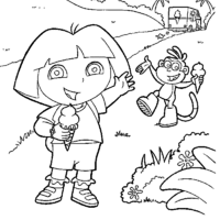 Desenho de Dora Aventureira tomando sorvete para colorir