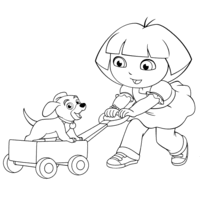 Desenho de Dora carregando Puppy no carrinho para colorir
