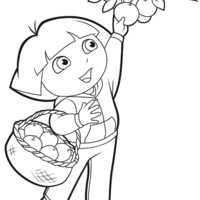 Desenho de Dora colhendo frutas no pomar para colorir